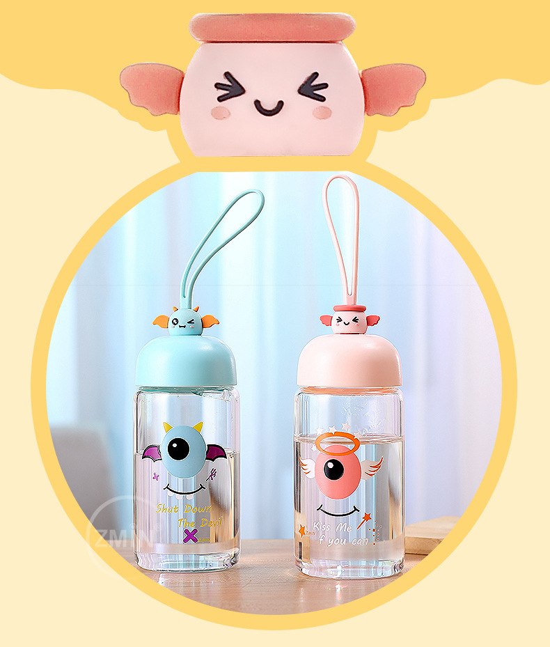 230ML卡通天使与恶魔时尚玻璃杯学生小清新便携水杯