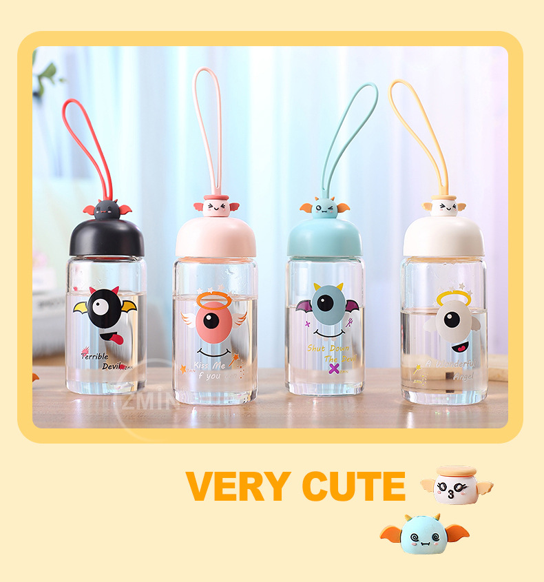 230ML卡通天使与恶魔时尚玻璃杯学生小清新便携水杯