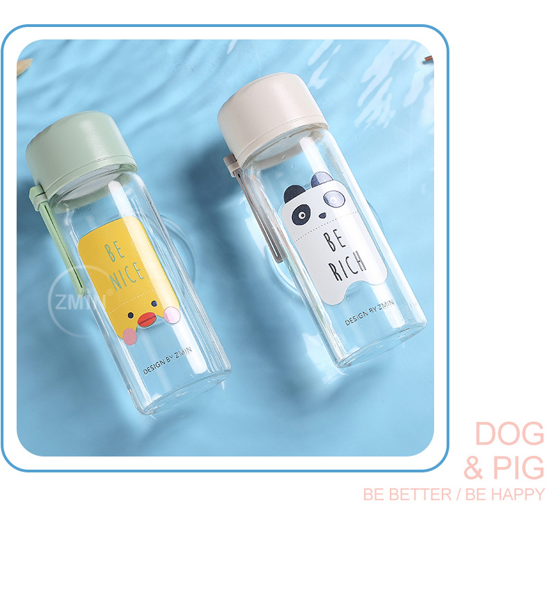 320ML萌萌方块动物时尚玻璃杯可爱森系男女学生水杯