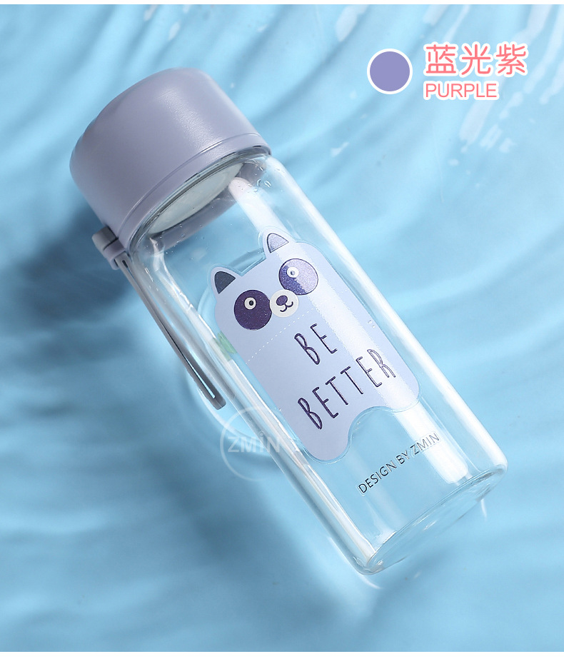 320ML萌萌方块动物时尚玻璃杯可爱森系男女学生水杯