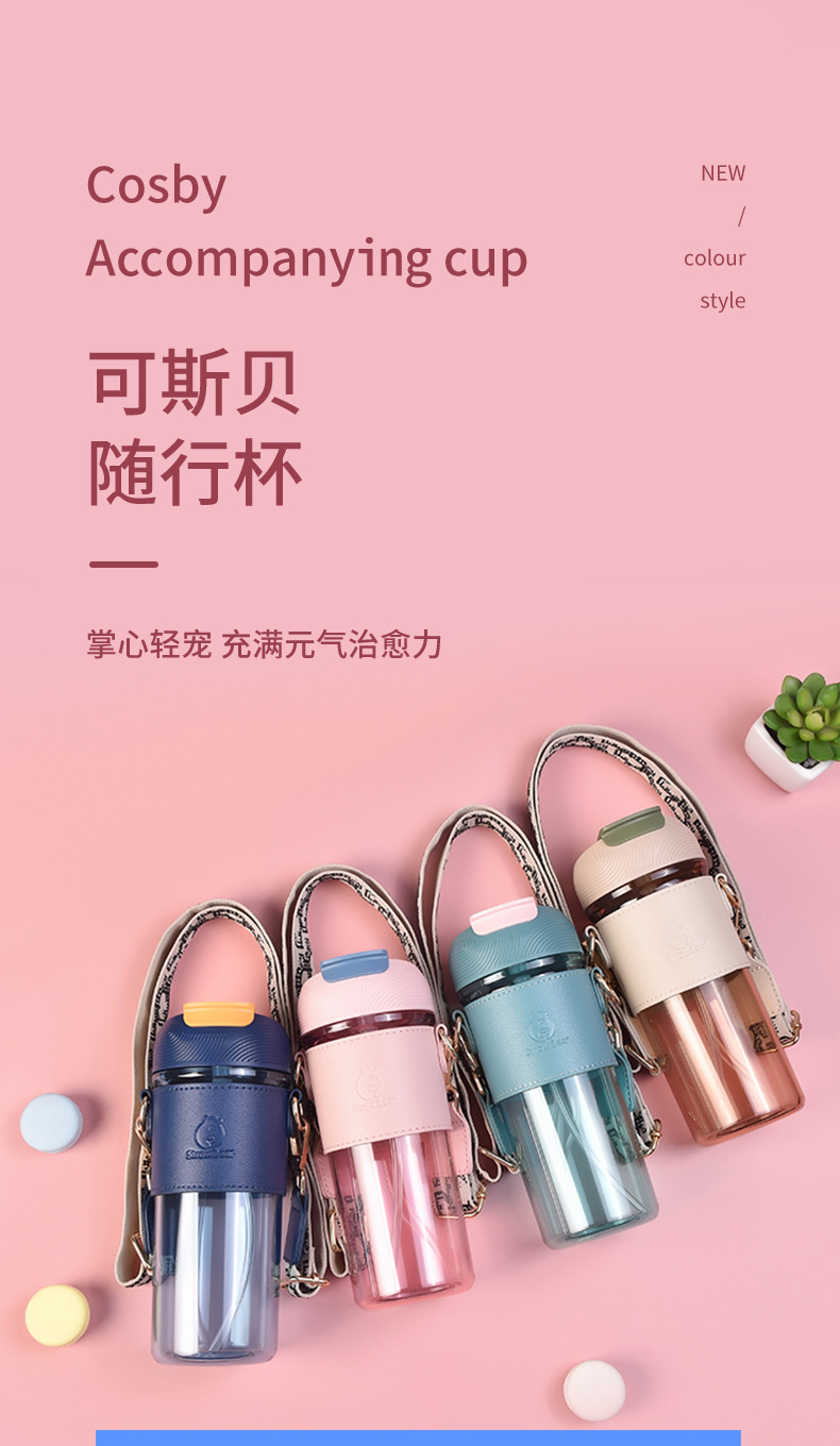 540ml可斯贝随行塑料杯一盖双饮两用吸管杯（彩盒）