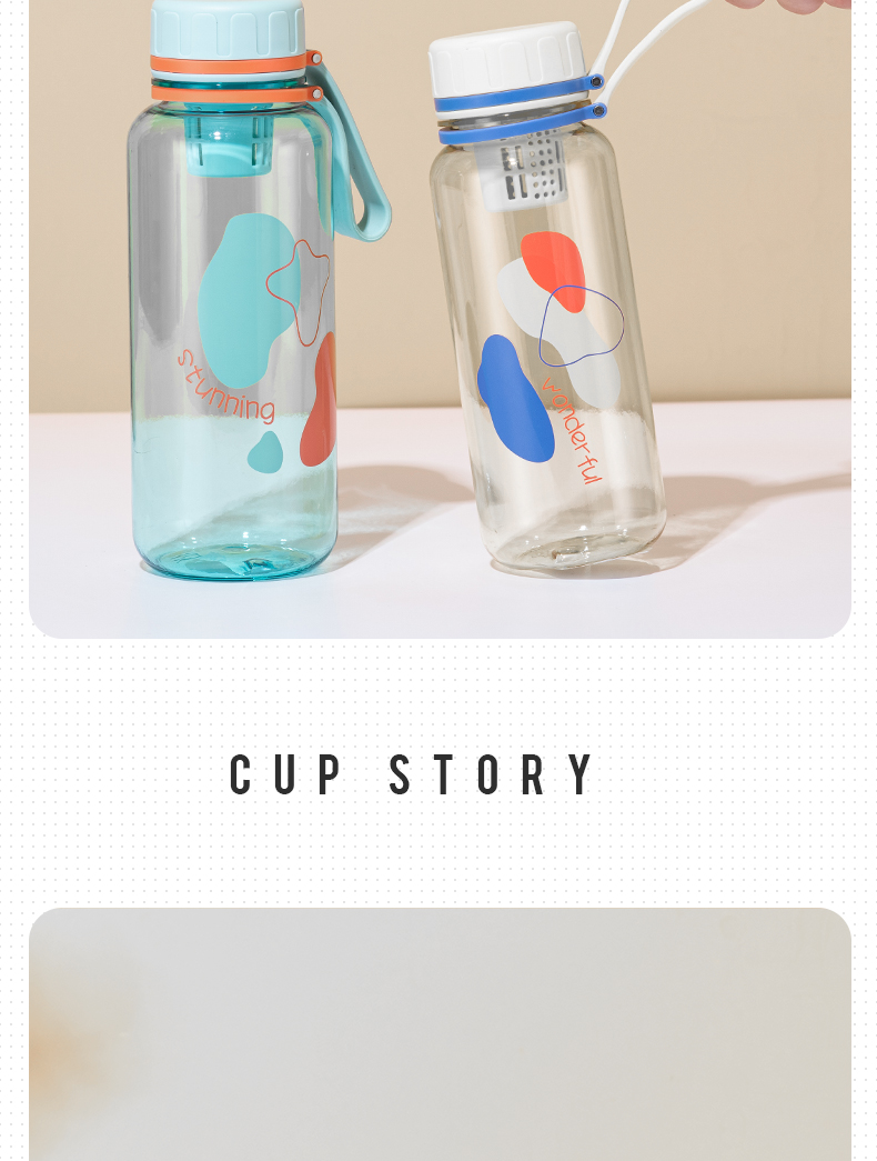 800ML运动提手塑料杯带茶隔水杯学生户外旅行杯子