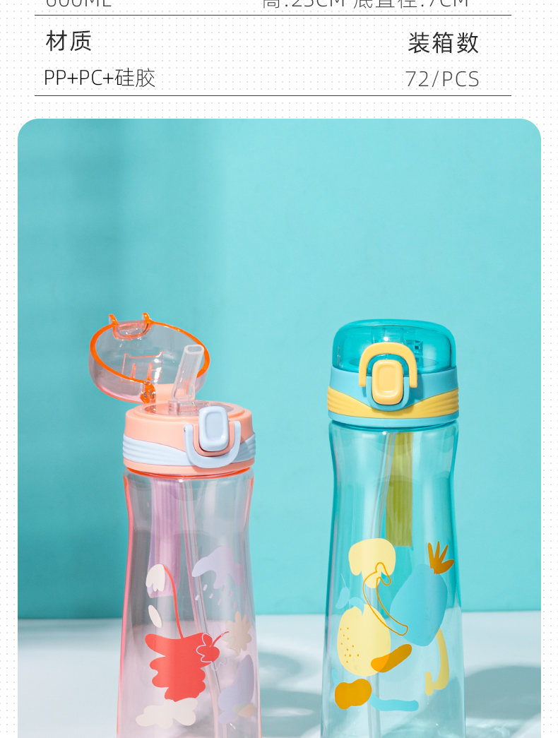 600ML提绳弹盖吸嘴塑料杯个性大容量健身运动水杯
