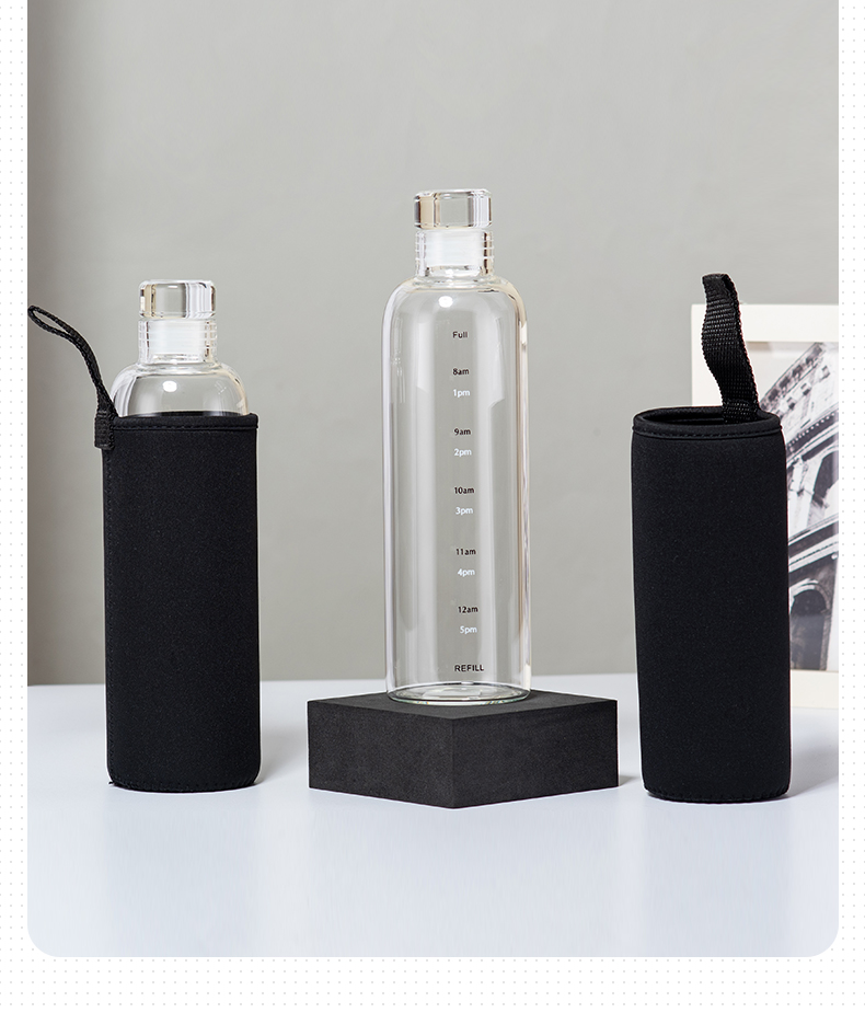 500ML时光刻度玻璃杯便携水瓶网红ins风高颜值水杯