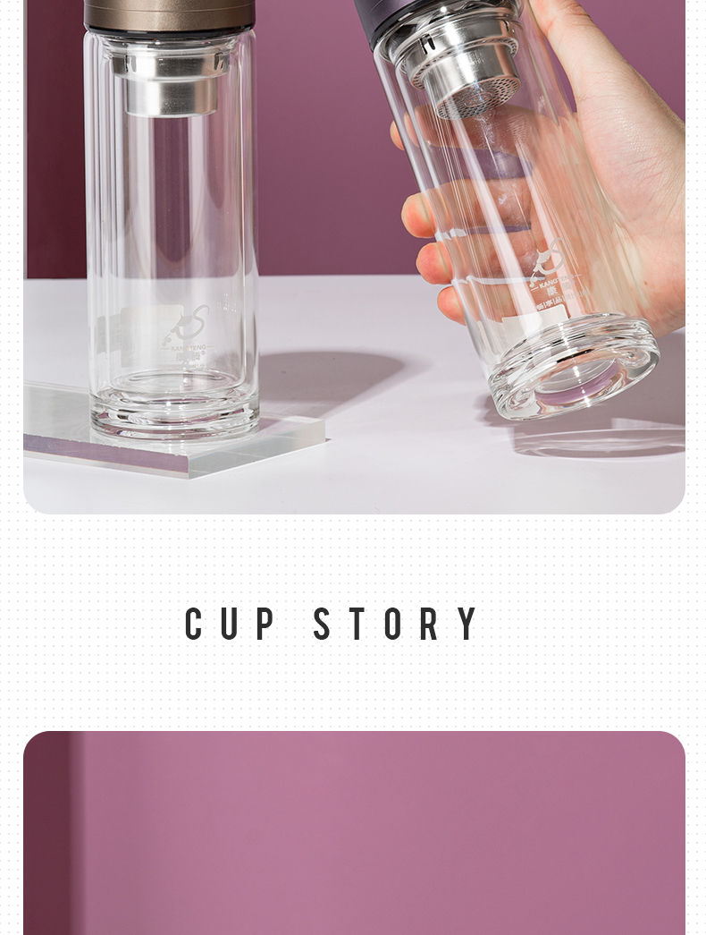 360ML简约商务玻璃杯男士双层泡茶水杯办公礼品杯子