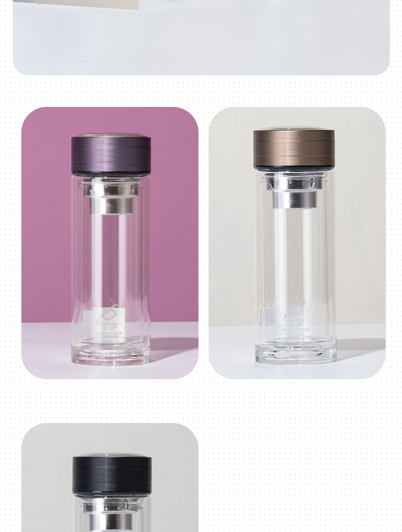 360ML简约商务玻璃杯男士双层泡茶水杯办公礼品杯子