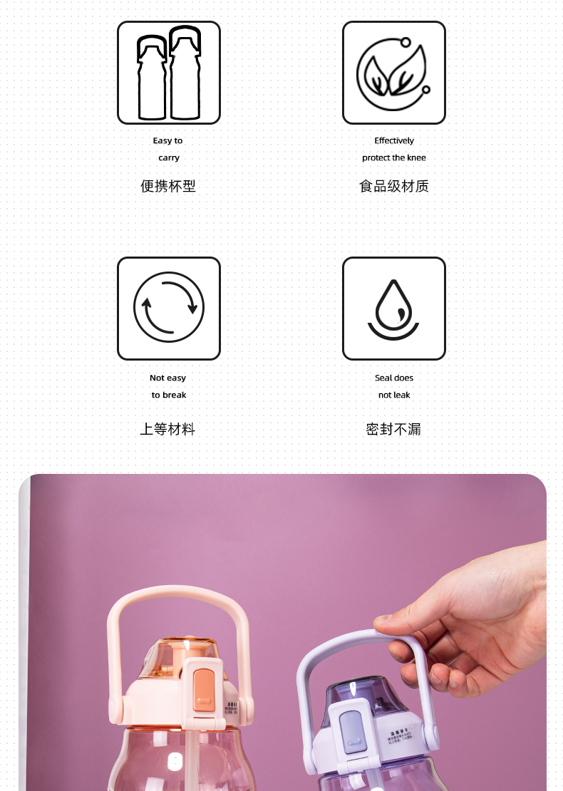 1.5L道奇缤纷运动吸管塑料杯大容量Tritan户外旅行水杯