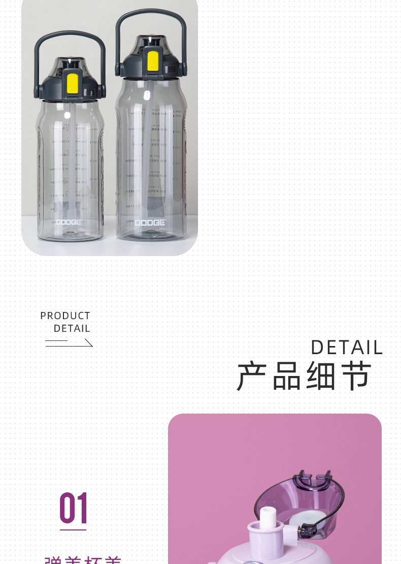 2.0L道奇缤纷运动吸管塑料杯大容量Tritan户外旅行水杯