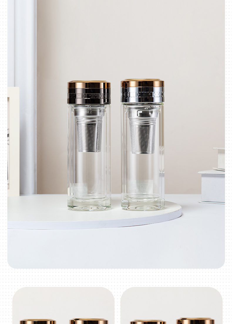 300ML礼盒装商务玻璃杯双层泡茶水杯办公礼品杯子