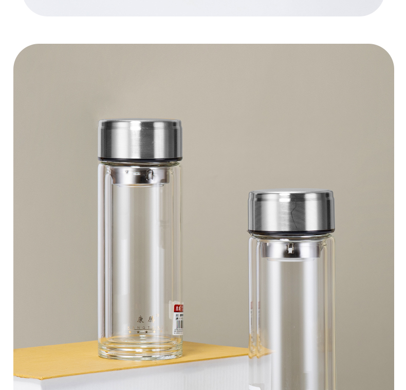 360ML商务玻璃杯男士简约双层泡茶水杯办公礼品杯子