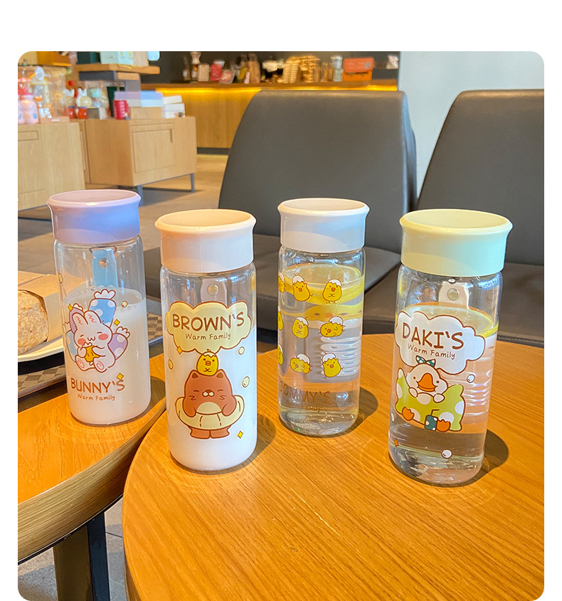 400ML萌宠一家玻璃杯可爱少女心公仔手绳便携随手杯