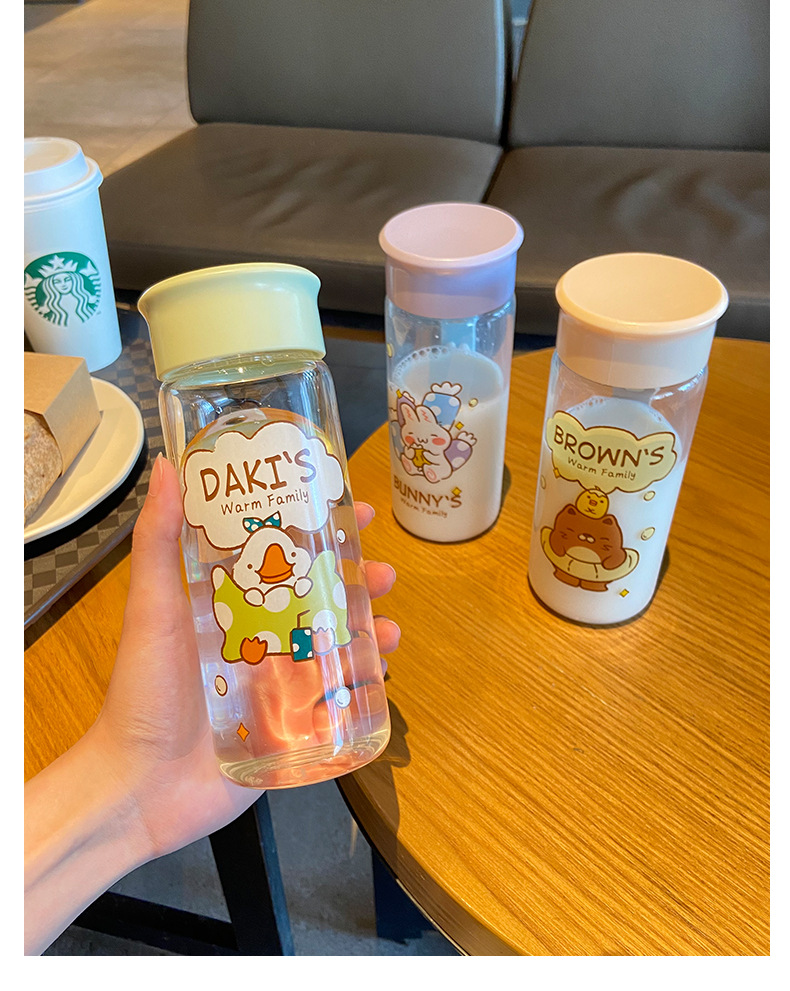 400ML萌宠一家玻璃杯可爱少女心公仔手绳便携随手杯