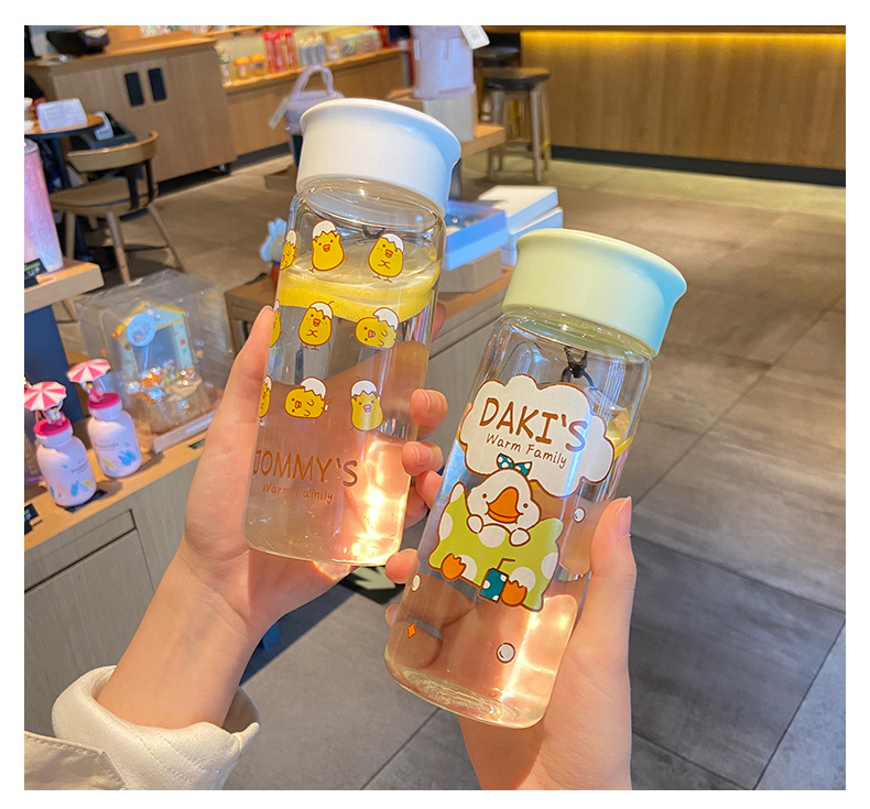 400ML萌宠一家玻璃杯可爱少女心公仔手绳便携随手杯