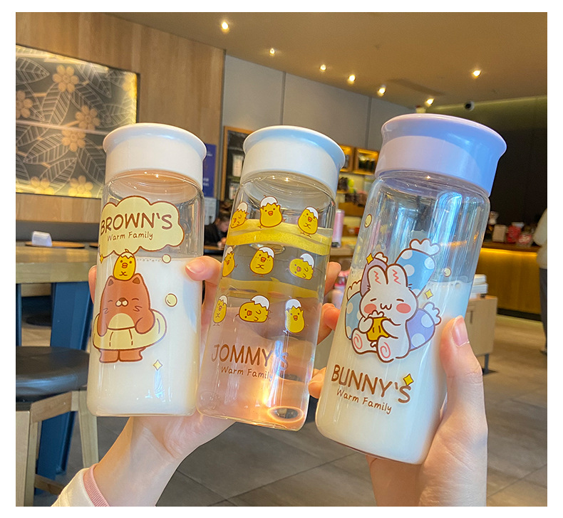 400ML萌宠一家玻璃杯可爱少女心公仔手绳便携随手杯