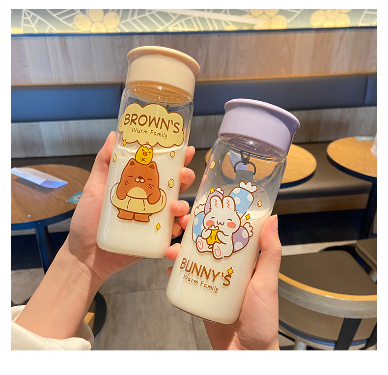 400ML萌宠一家玻璃杯可爱少女心公仔手绳便携随手杯