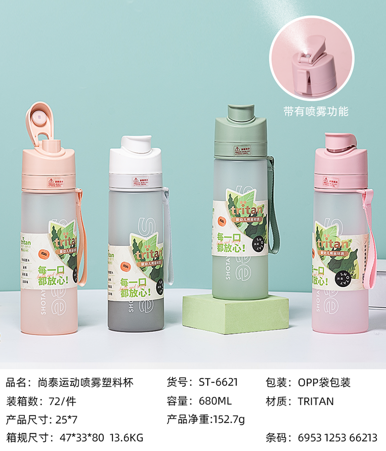 680ml尚泰运动喷雾塑料杯（Tritan/OPP袋）