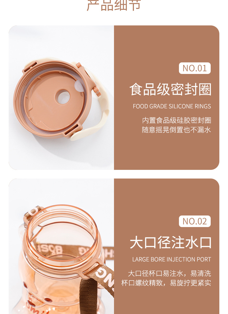 1400ml米多熊塑料杯大容量吸管杯高颜值网红水壶