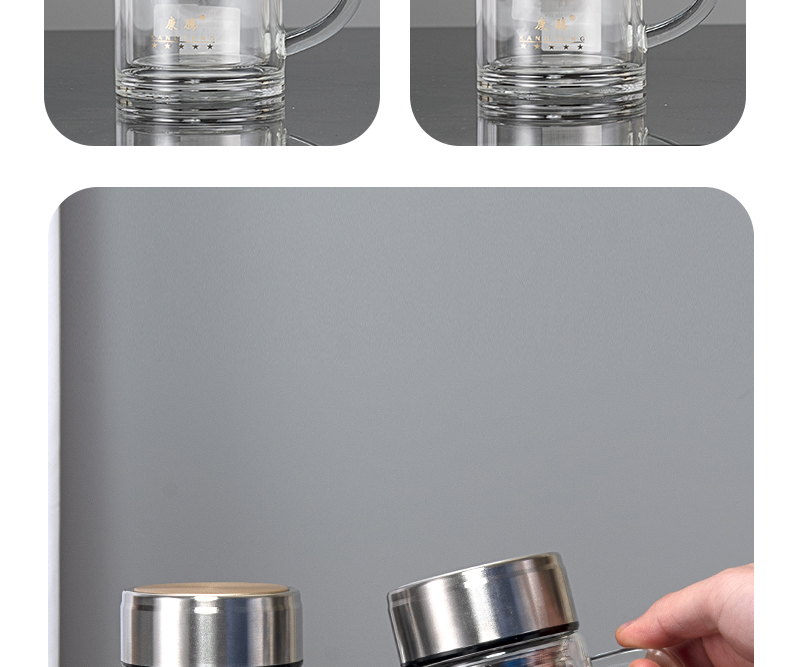 360ML手柄玻璃杯简约商务男士双层泡茶办公礼品杯子