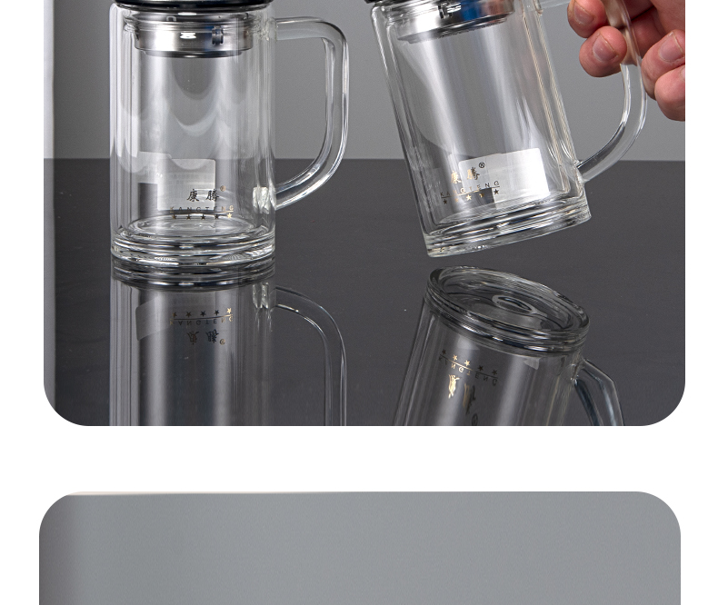 360ML手柄玻璃杯简约商务男士双层泡茶办公礼品杯子