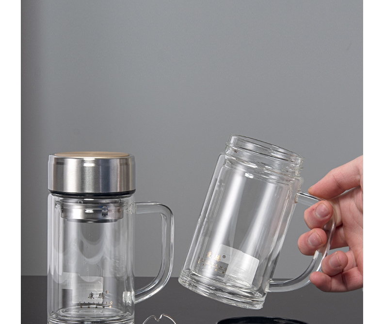 360ML手柄玻璃杯简约商务男士双层泡茶办公礼品杯子