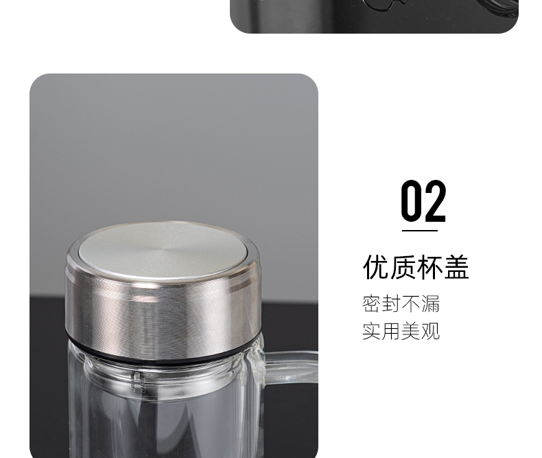 360ML手柄玻璃杯简约商务男士双层泡茶办公礼品杯子
