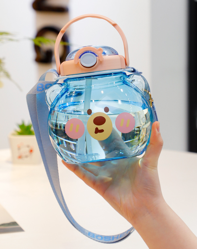 1430ML卡通洛洛熊头塑料杯大容量网红吸管水杯(彩盒)