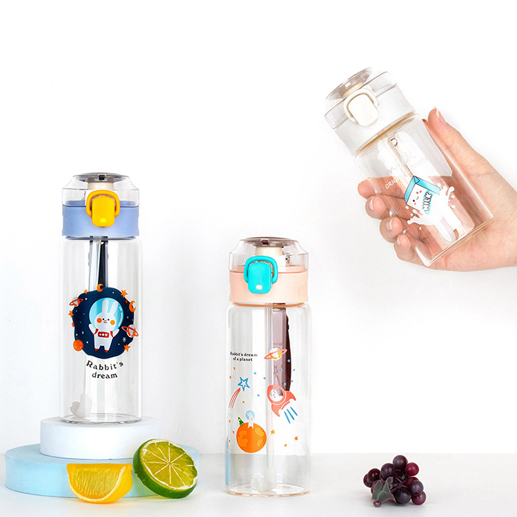 320ML牛奶果汁弹跳吸管玻璃杯学生小清新可爱便携水杯
