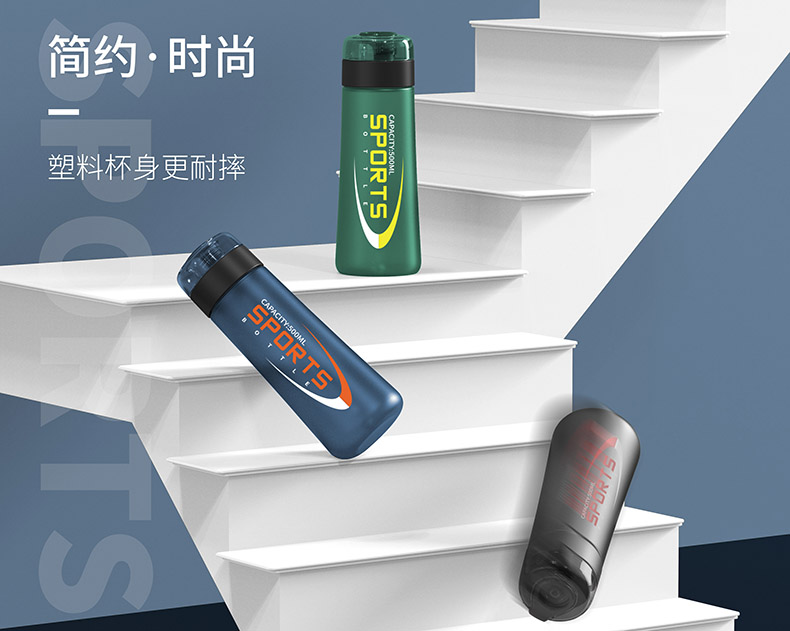 500ml布鲁磨砂吸管太空塑料杯户外运动便携水杯(彩盒）