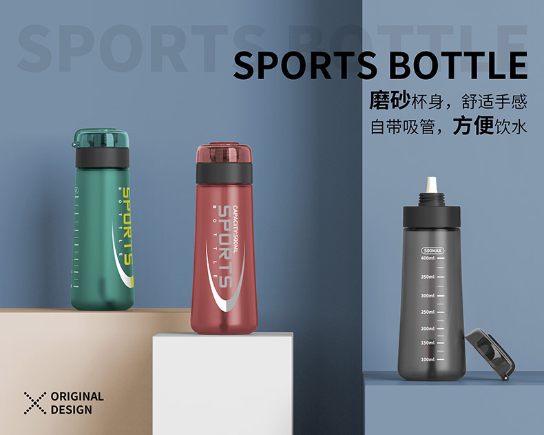 500ml布鲁磨砂吸管太空塑料杯户外运动便携水杯(彩盒）