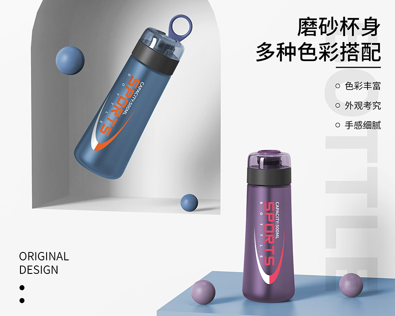 500ml布鲁磨砂吸管太空塑料杯户外运动便携水杯(彩盒）