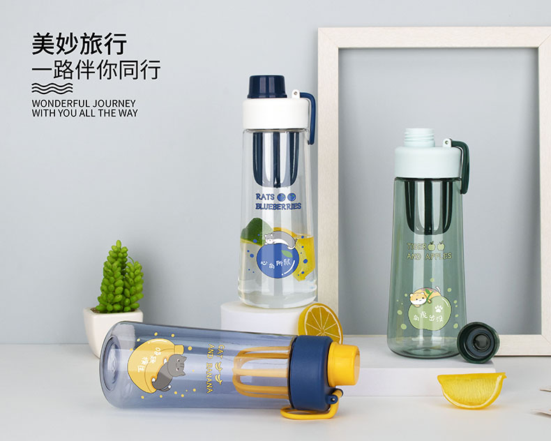 500ML南希水果太空塑料杯时尚带茶隔便携随手杯（彩盒）