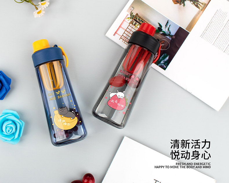 500ML南希水果太空塑料杯时尚带茶隔便携随手杯（彩盒）