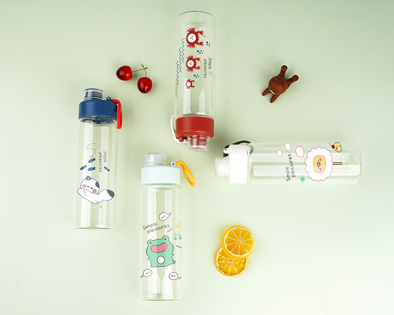 500ml西恩玻璃杯学生情侣小清新可爱便携提手水杯