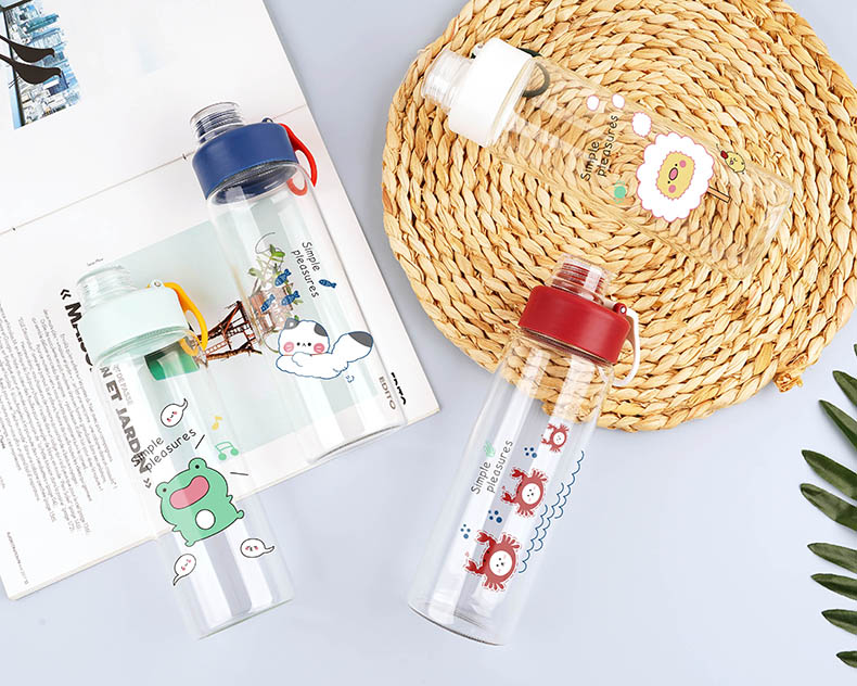 500ml西恩玻璃杯学生情侣小清新可爱便携提手水杯