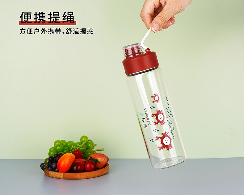 500ml西恩玻璃杯学生情侣小清新可爱便携提手水杯