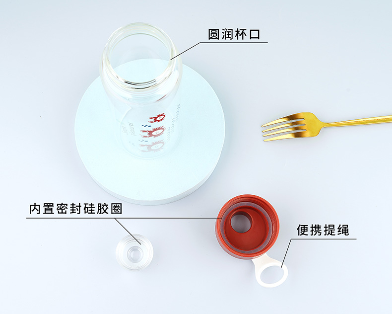 500ml西恩玻璃杯学生情侣小清新可爱便携提手水杯