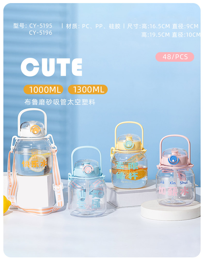 1000ML迷你吨吨塑料杯大容量弹跳盖吸管水杯（彩盒）