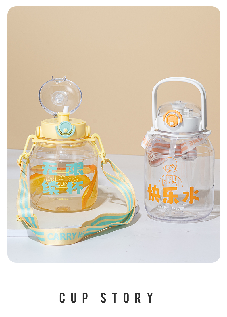 1000ML迷你吨吨塑料杯大容量弹跳盖吸管水杯（彩盒）