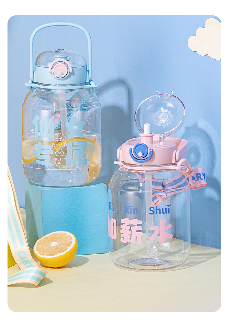 1000ML迷你吨吨塑料杯大容量弹跳盖吸管水杯（彩盒）