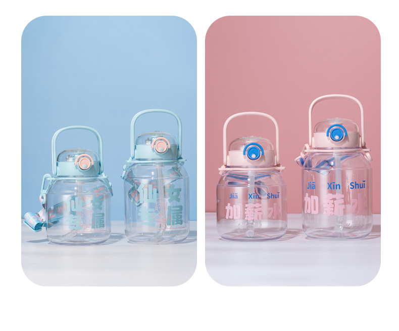 1000ML迷你吨吨塑料杯大容量弹跳盖吸管水杯（彩盒）