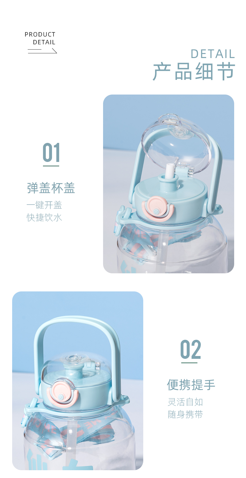 1000ML迷你吨吨塑料杯大容量弹跳盖吸管水杯（彩盒）