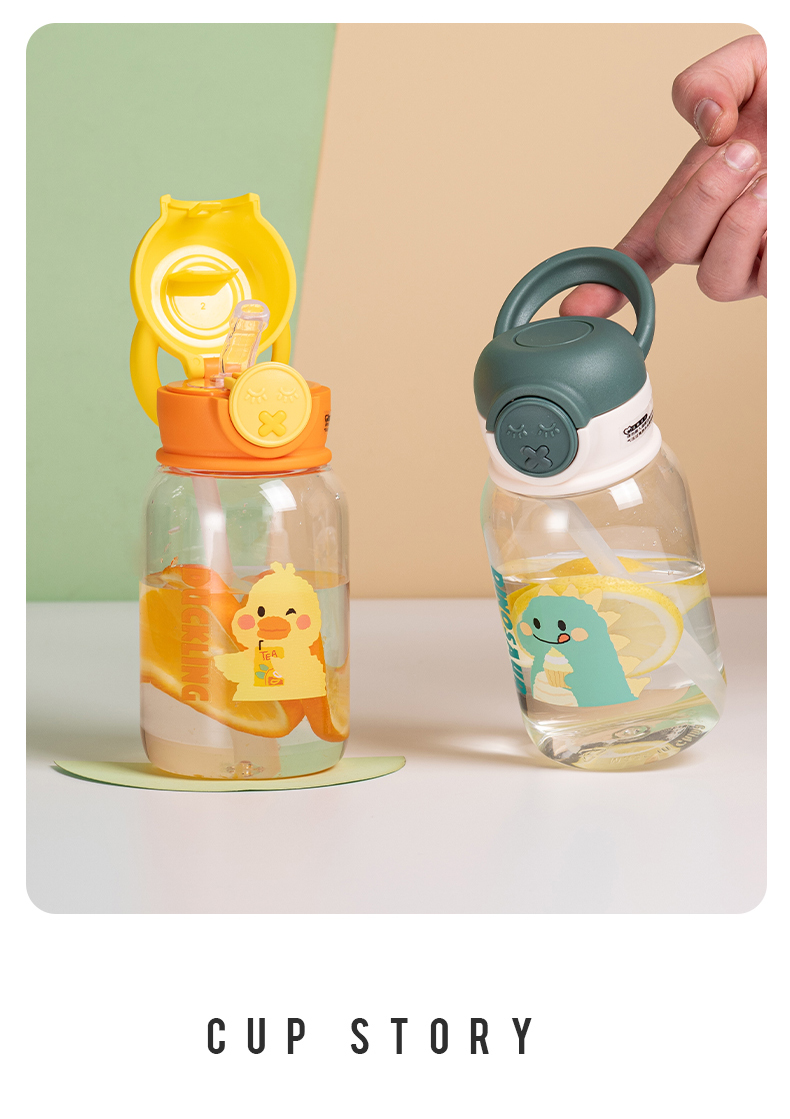 550ML机械熊儿童塑料杯卡通可爱弹跳盖吸管杯(彩盒）