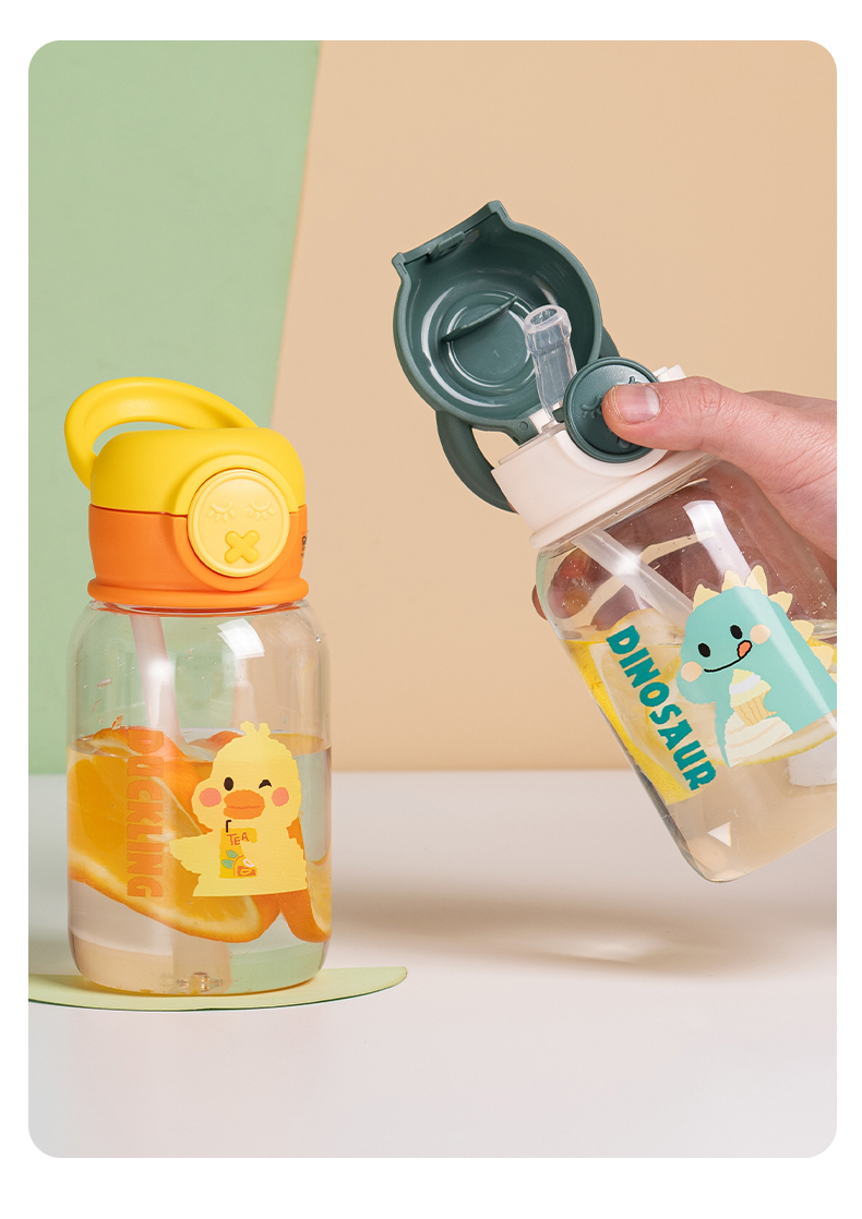 550ML机械熊儿童塑料杯卡通可爱弹跳盖吸管杯(彩盒）