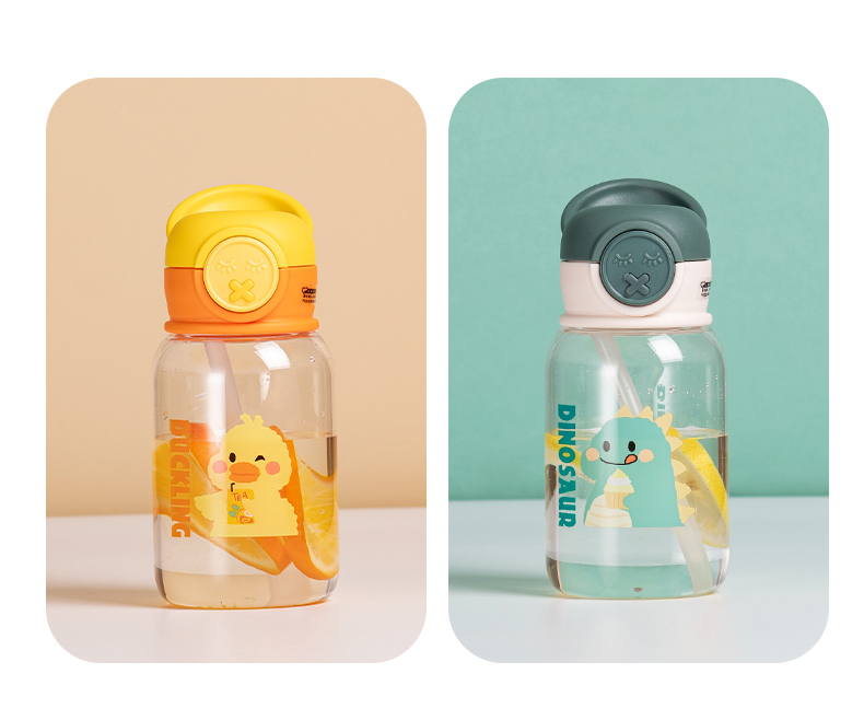 550ML机械熊儿童塑料杯卡通可爱弹跳盖吸管杯(彩盒）