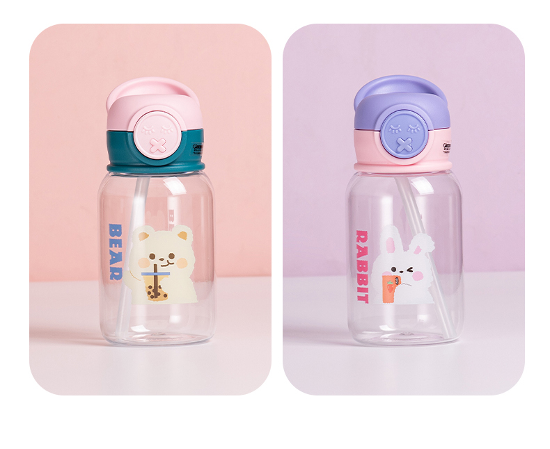 550ML机械熊儿童塑料杯卡通可爱弹跳盖吸管杯(彩盒）