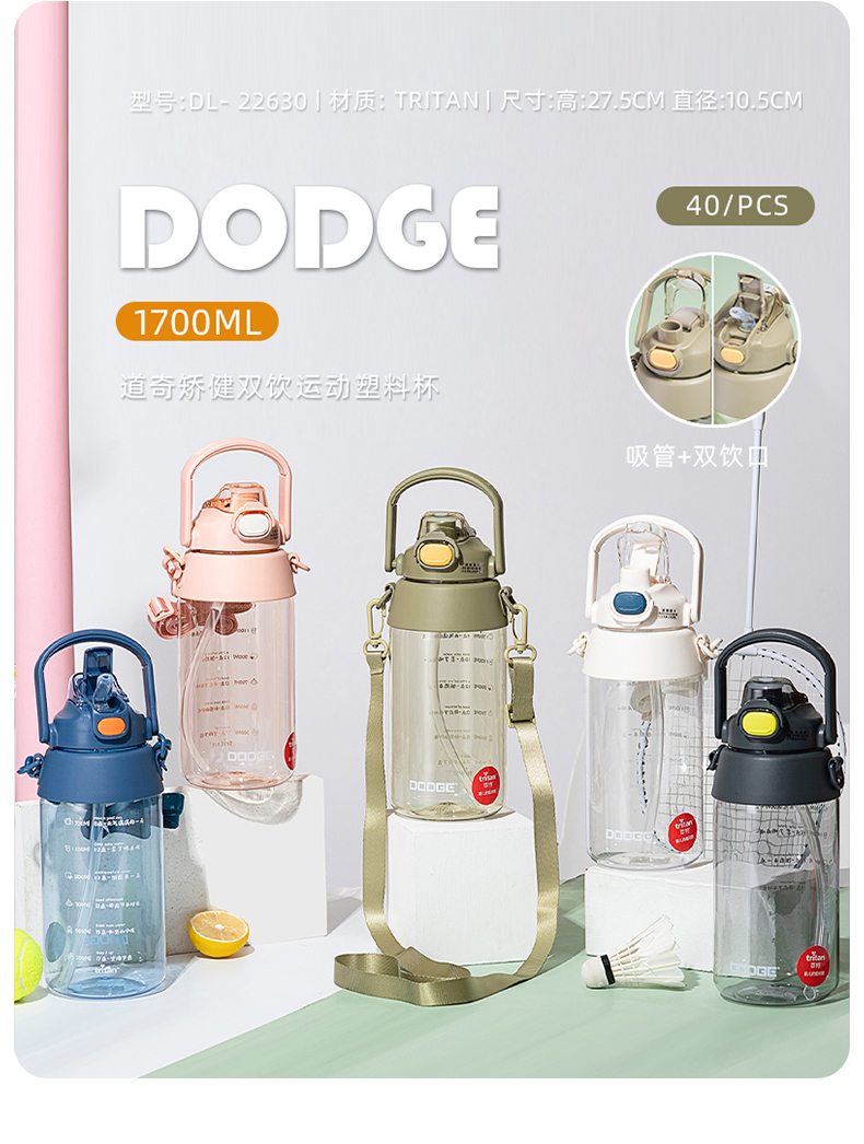 1700ML道奇矫健双饮运动塑料杯（Tritan/TPE袋装）