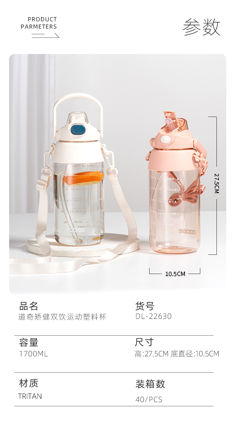 1700ML道奇矫健双饮运动塑料杯（Tritan/TPE袋装）