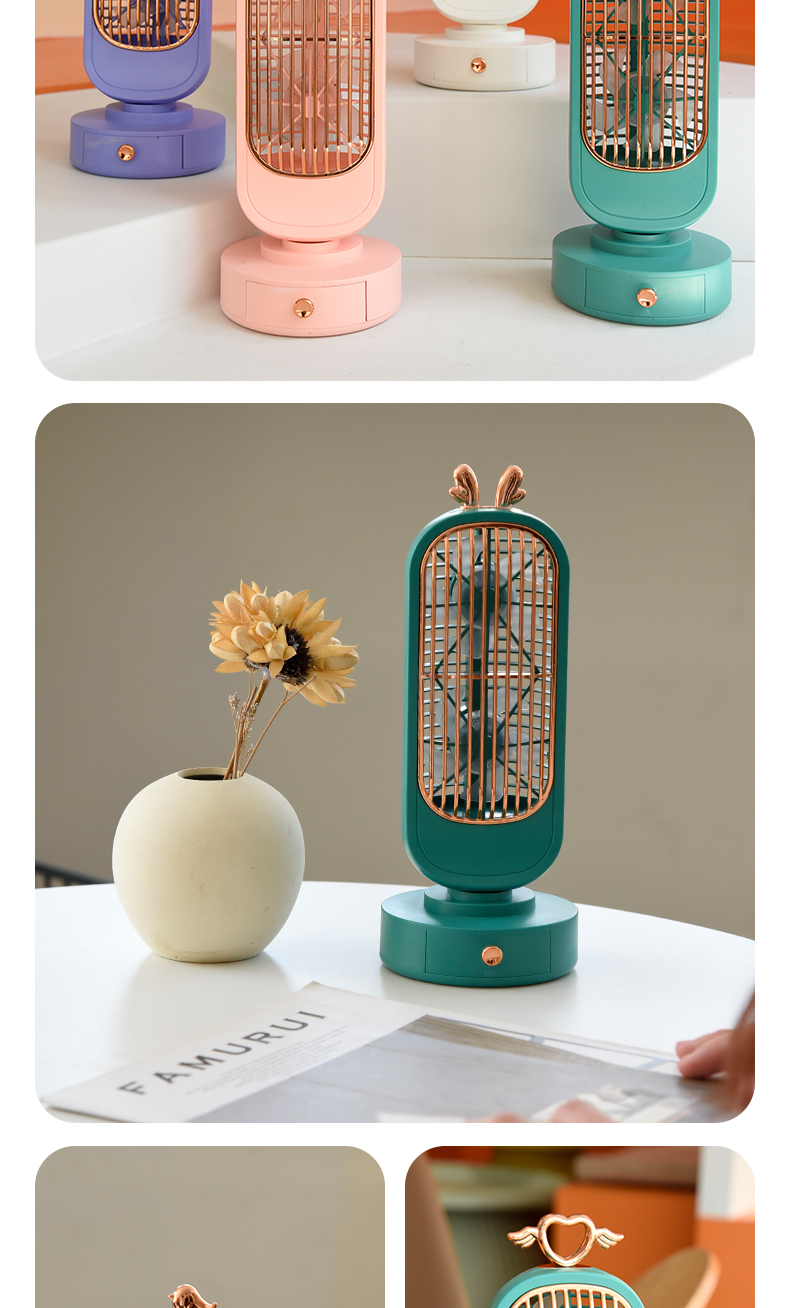 双头炫金小鸟台式风扇