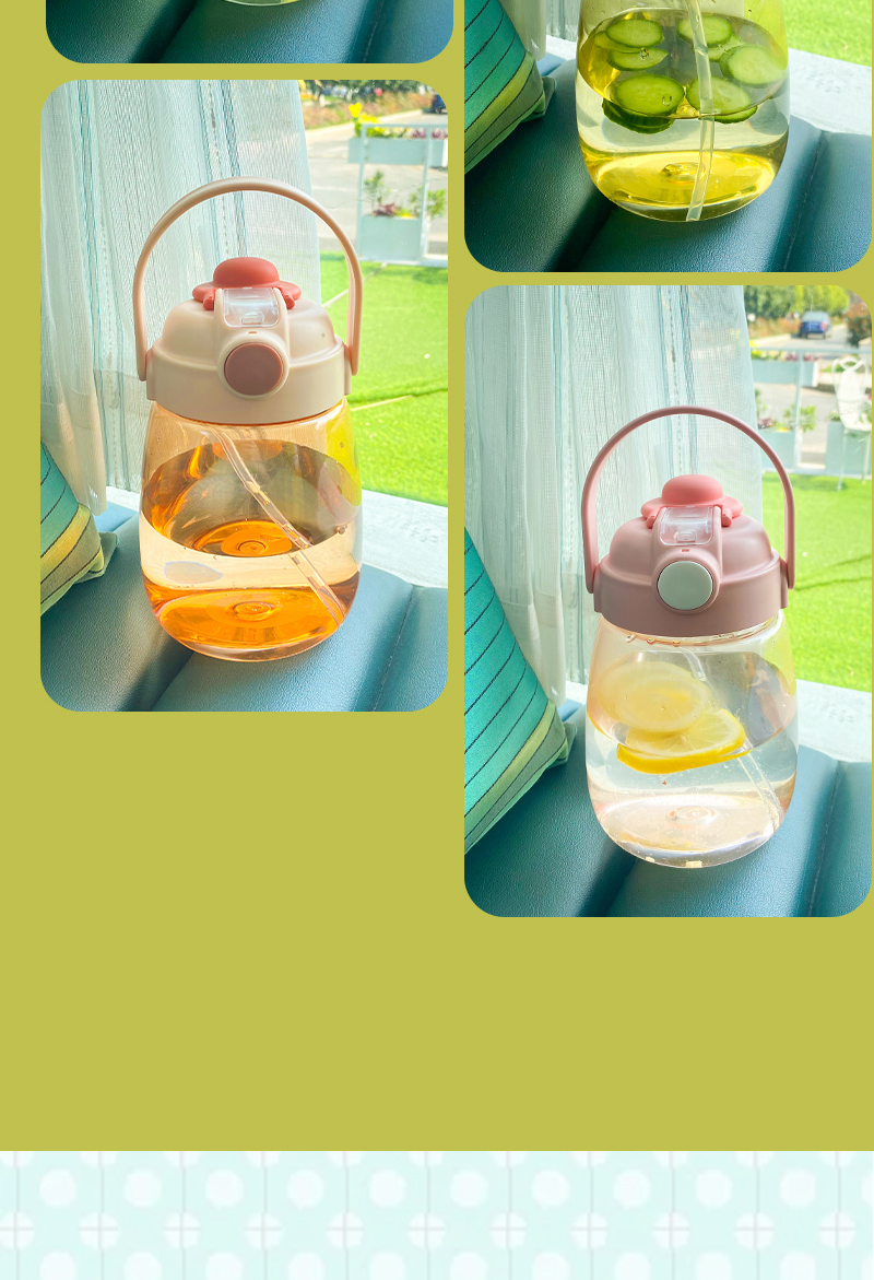 1300ML小帽子大容量双饮塑料杯弹跳盖便携吸管水杯