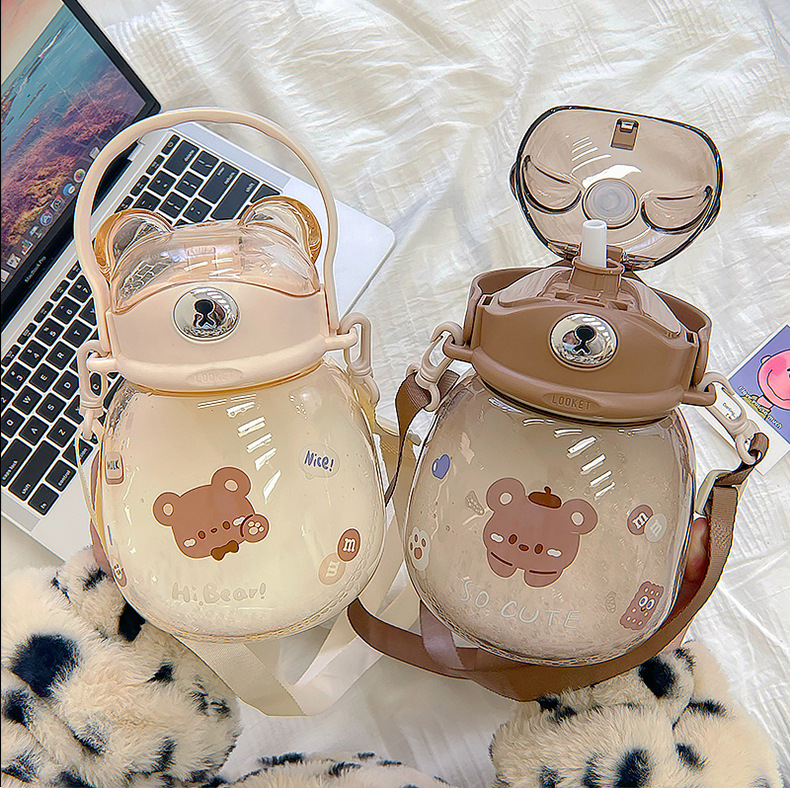 1300ML卡通款小熊日记大肚塑料杯高颜值弹跳盖水杯